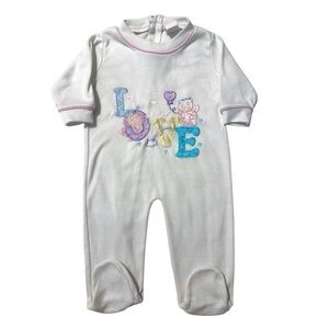 Vintage Kitty “LOVE” Footed Romper - Adorable Pastel Design 3-6 Months